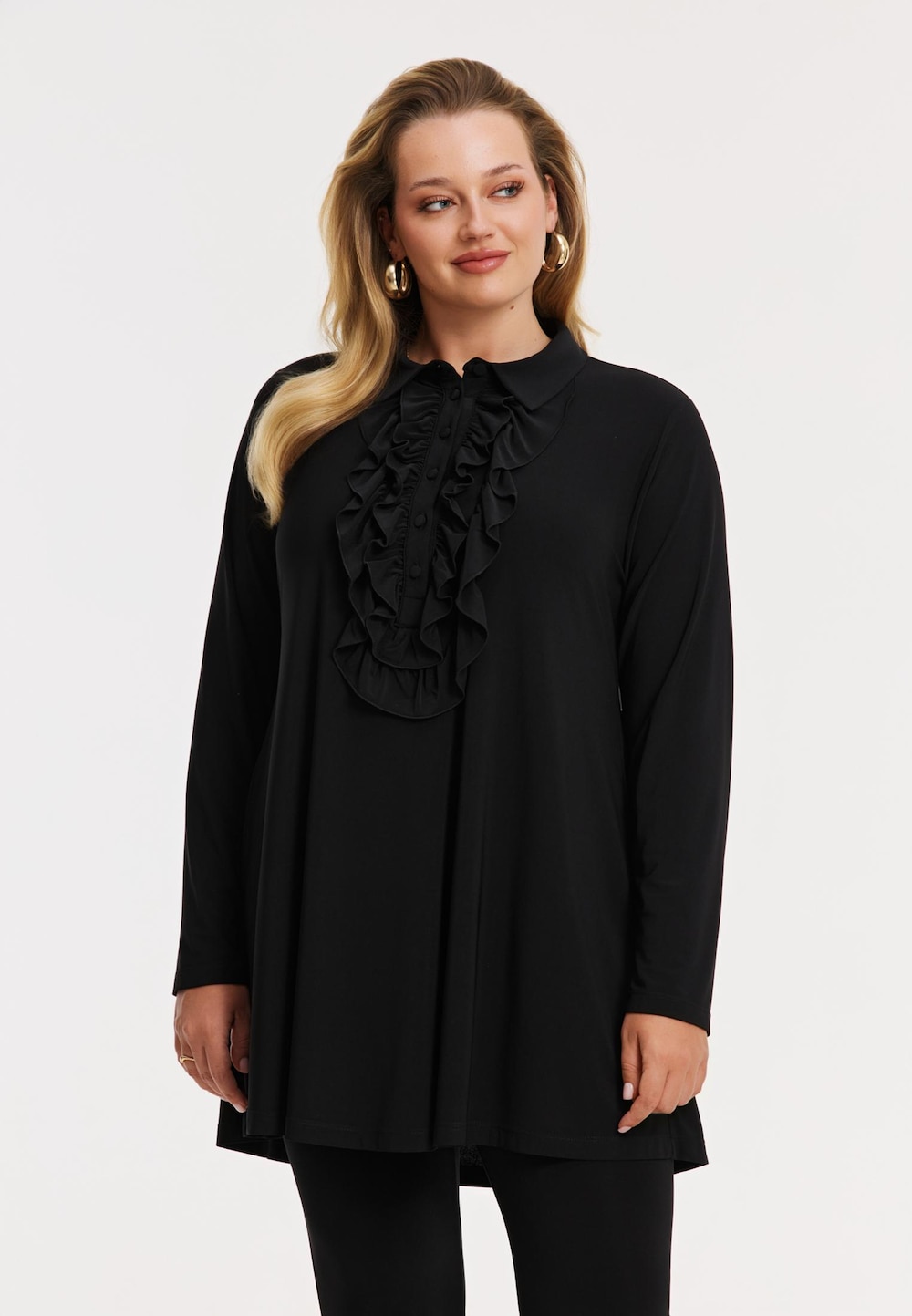 Große Größen Bluse mit Langarm, Damen, schwarz, Größe: 46/48, Polyester, Happy Size DE Women von YOEK