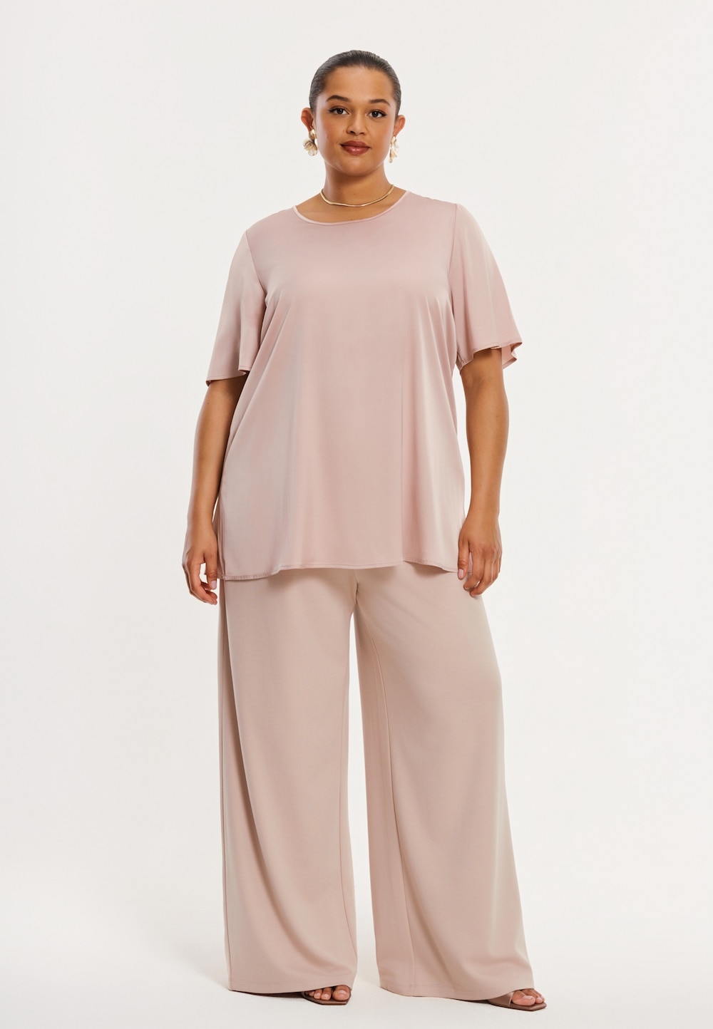 Große Größen Hose Flare Fit, Damen, rosa, Größe: 46/48, Viskose/Polyester, Happy Size DE Women von YOEK