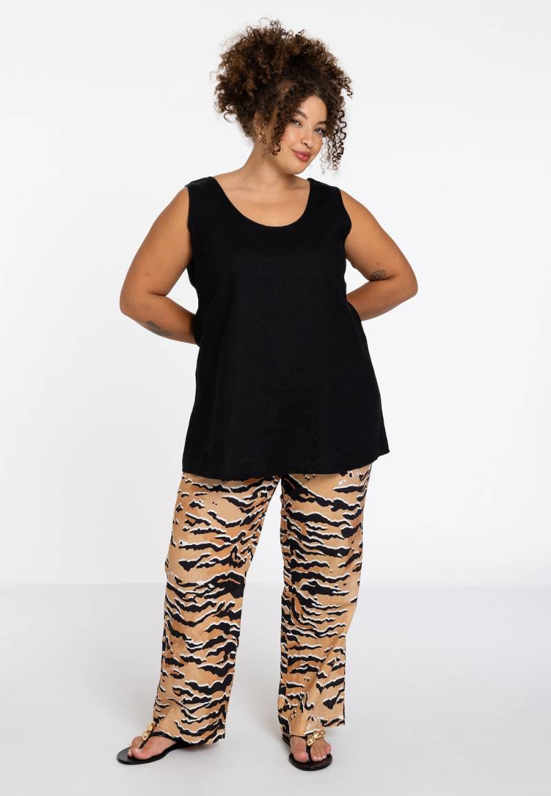 Große Größen Hose mit Druck, Damen, beige, Größe: 58/60, Leinen, Happy Size DE Women von YOEK