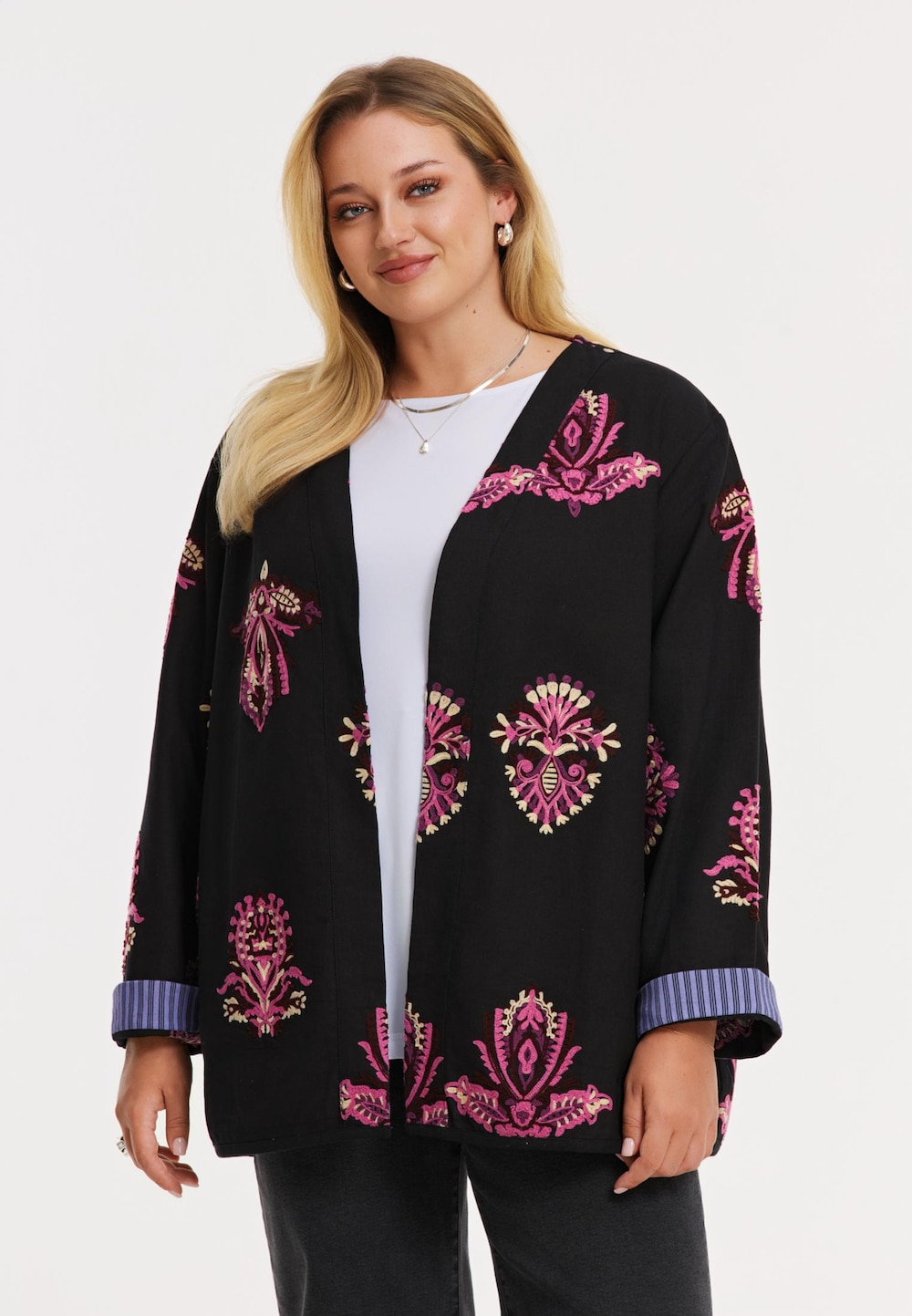 Große Größen Jacke mit Langarm, Damen, schwarz, Größe: 46/48, Baumwolle, Happy Size DE Women von YOEK