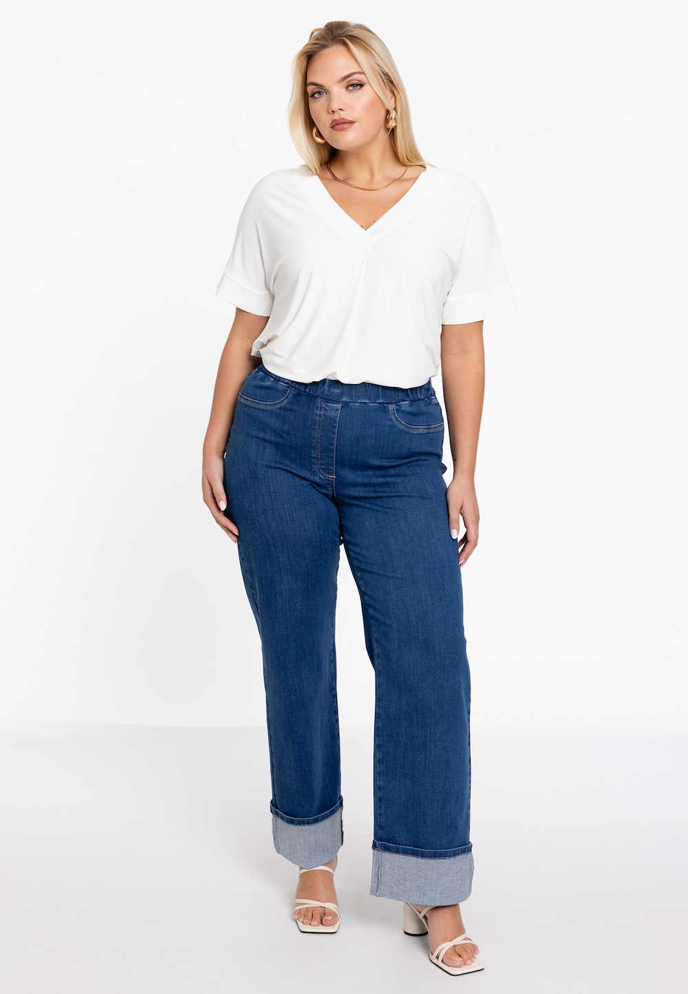 Große Größen Jeans mit einem elastischen Bund, Damen, blau, Größe: 50/52, Baumwolle/Polyester, Happy Size DE Women von YOEK