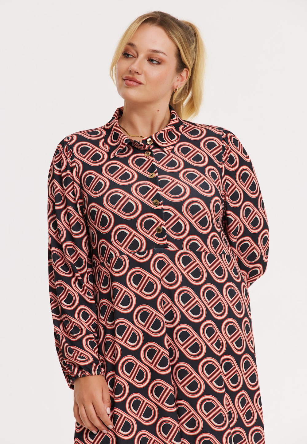 Große Größen Kleid Jacke Jacke mit Druck, Damen, schwarz, Größe: 46/48, Polyester, Happy Size DE Women von YOEK