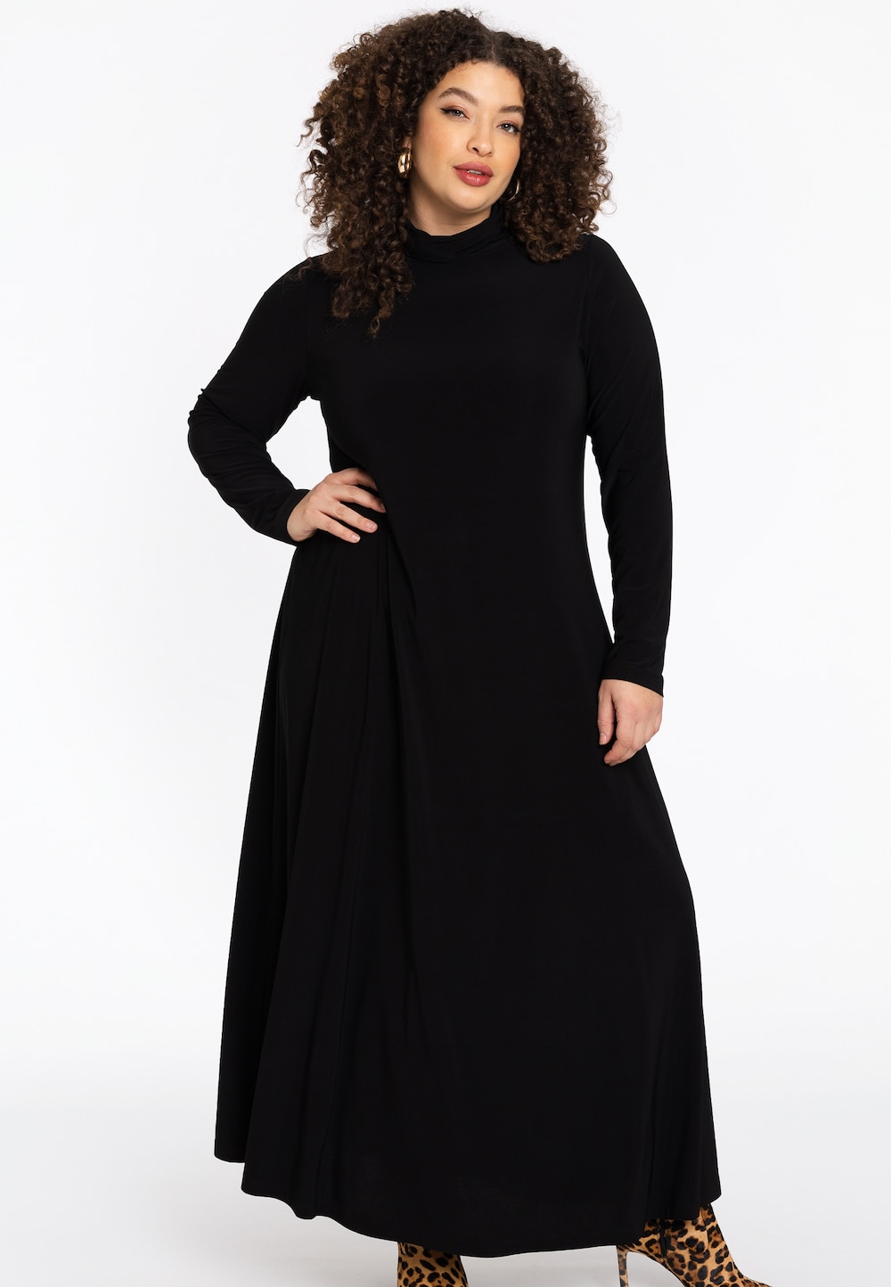 Große Größen Kleid Langarm, Damen, schwarz, Größe: 46/48, Polyester, Happy Size DE Women von YOEK