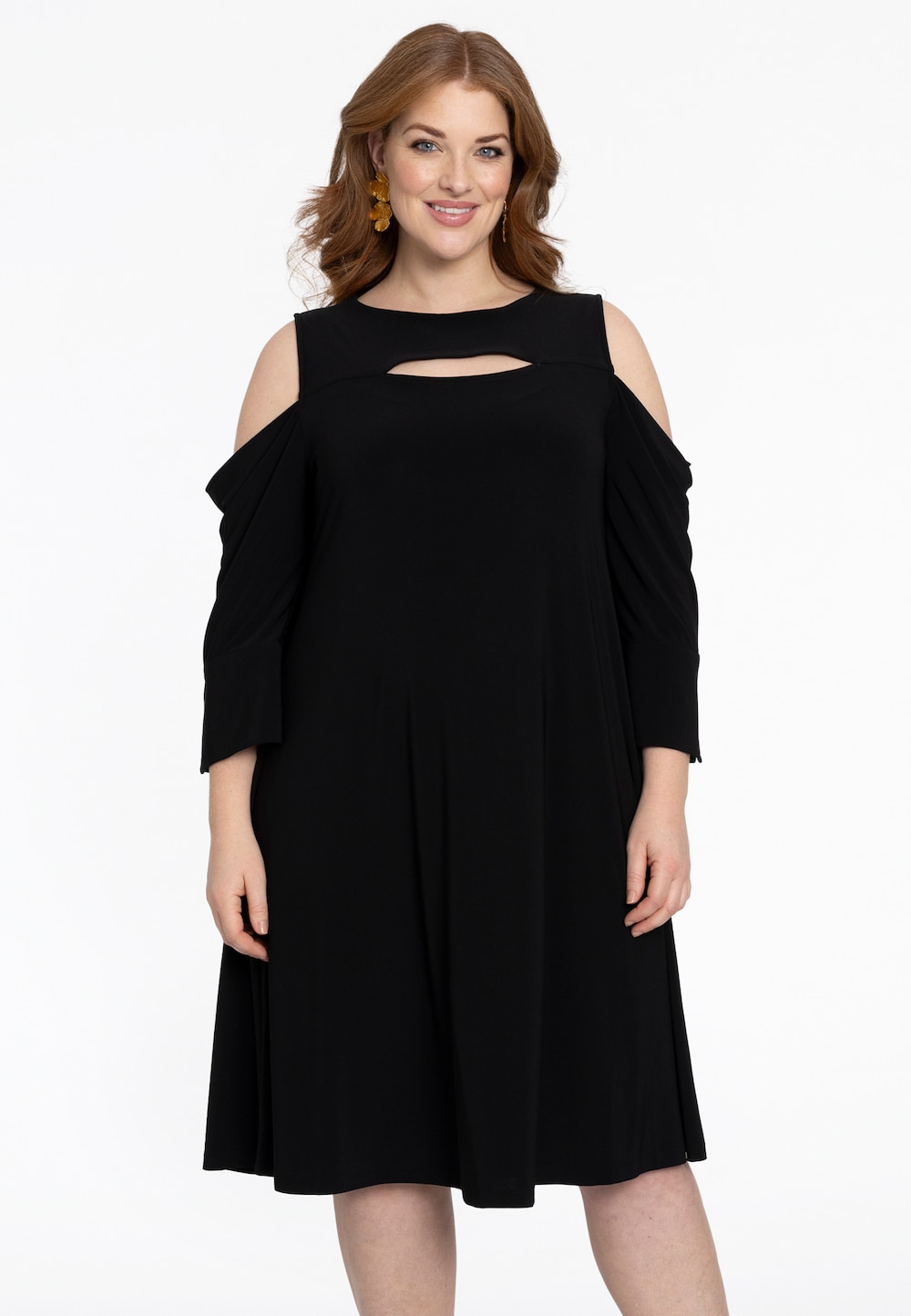 Große Größen Kleid mit Cut-Out, Damen, schwarz, Größe: 50/52, Polyester, Happy Size DE Women von YOEK