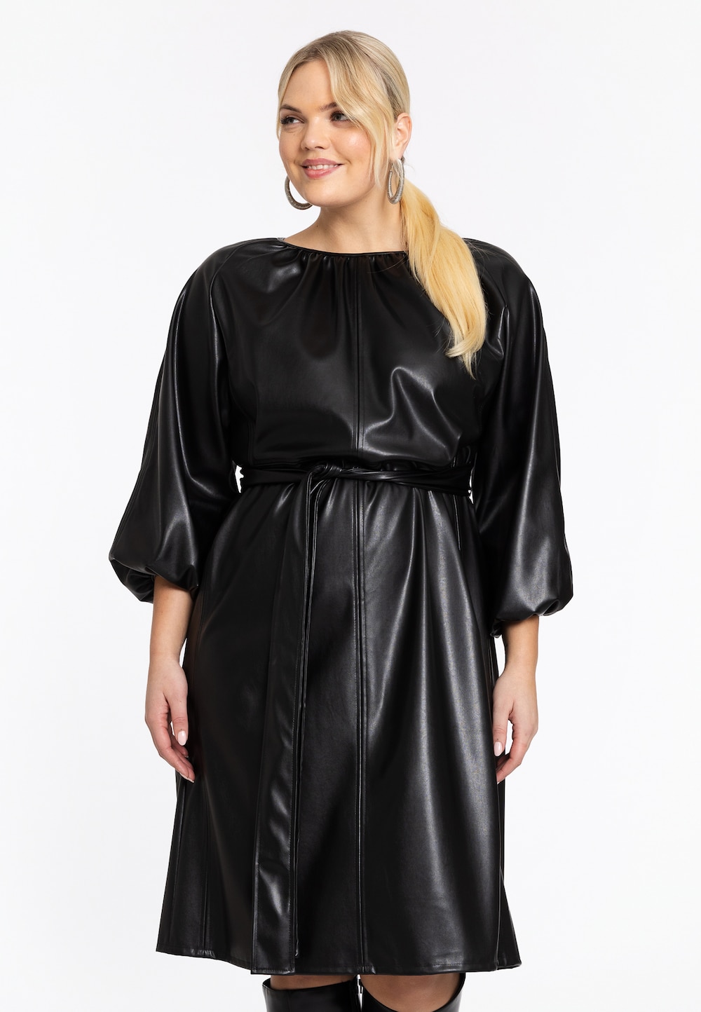 Große Größen Kleid mit Langarm, Damen, schwarz, Größe: 42/44, Happy Size DE Women von YOEK
