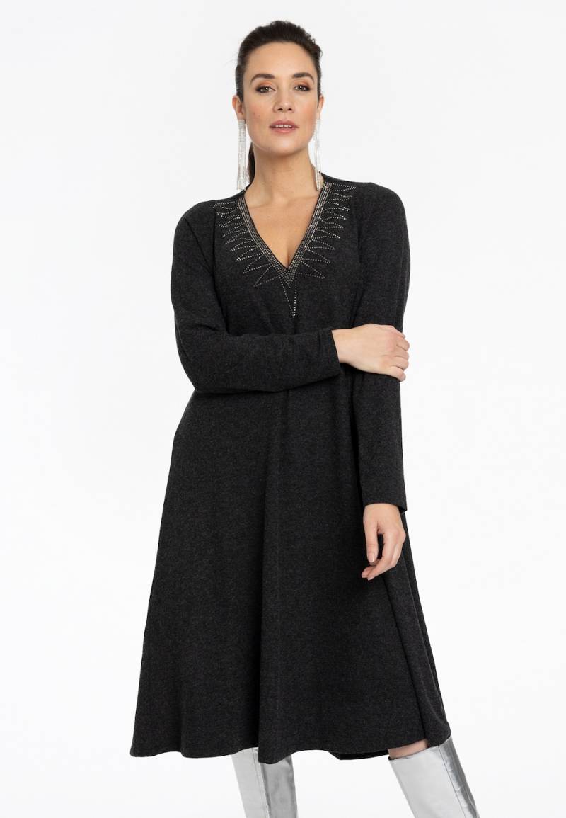 Große Größen Kleid mit Strasssteinen, Damen, grau, Größe: 54/56, Viskose/Polyester/Sonstige, Happy Size DE Women von YOEK