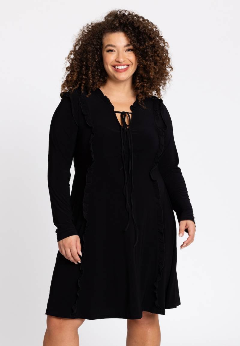 Große Größen Kleid mit V-Ausschnitt, Damen, schwarz, Größe: 46/48, Polyester, Happy Size DE Women von YOEK