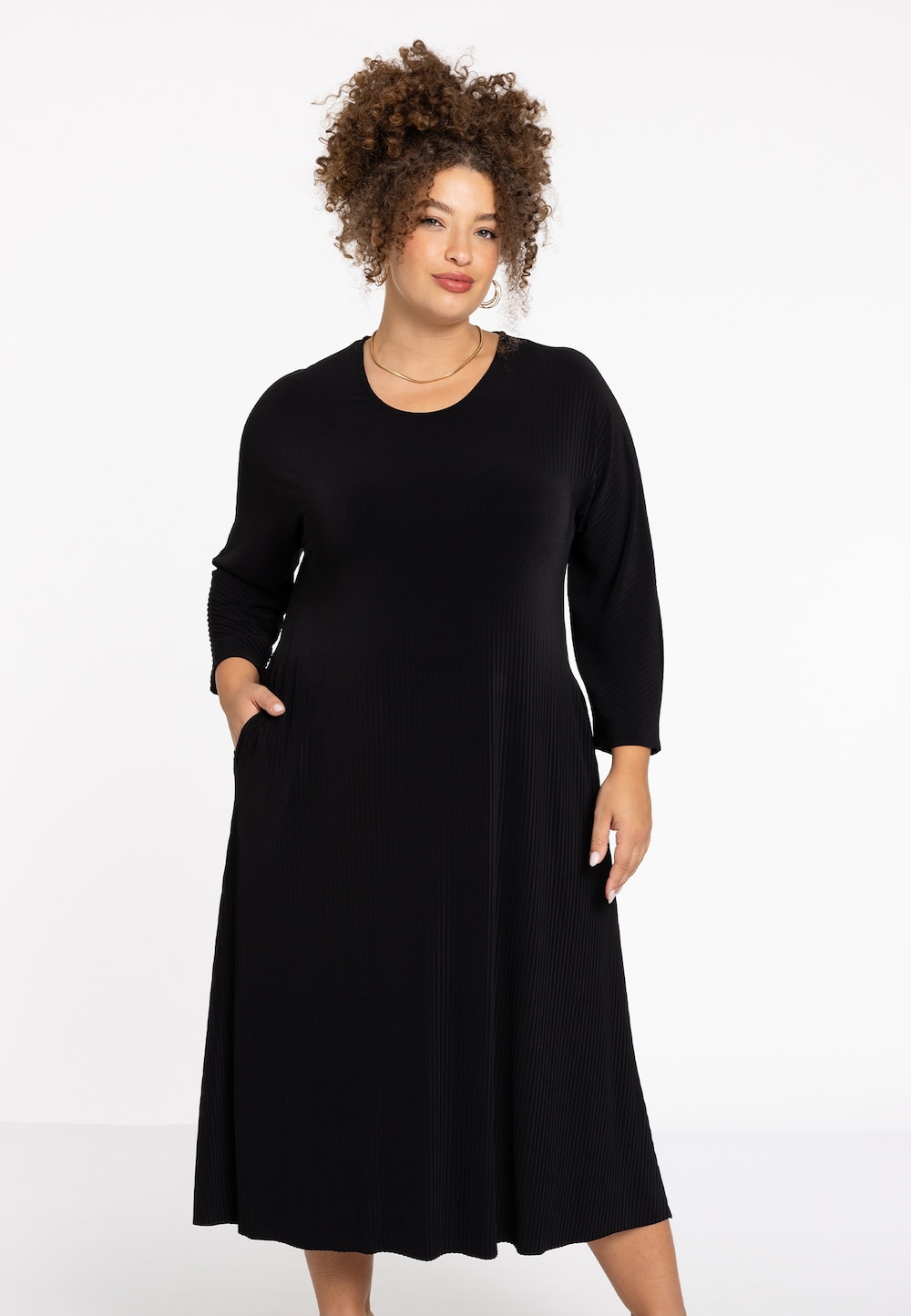 Große Größen Kleid mit falten, Damen, schwarz, Größe: 42/44, Polyester, Happy Size DE Women von YOEK