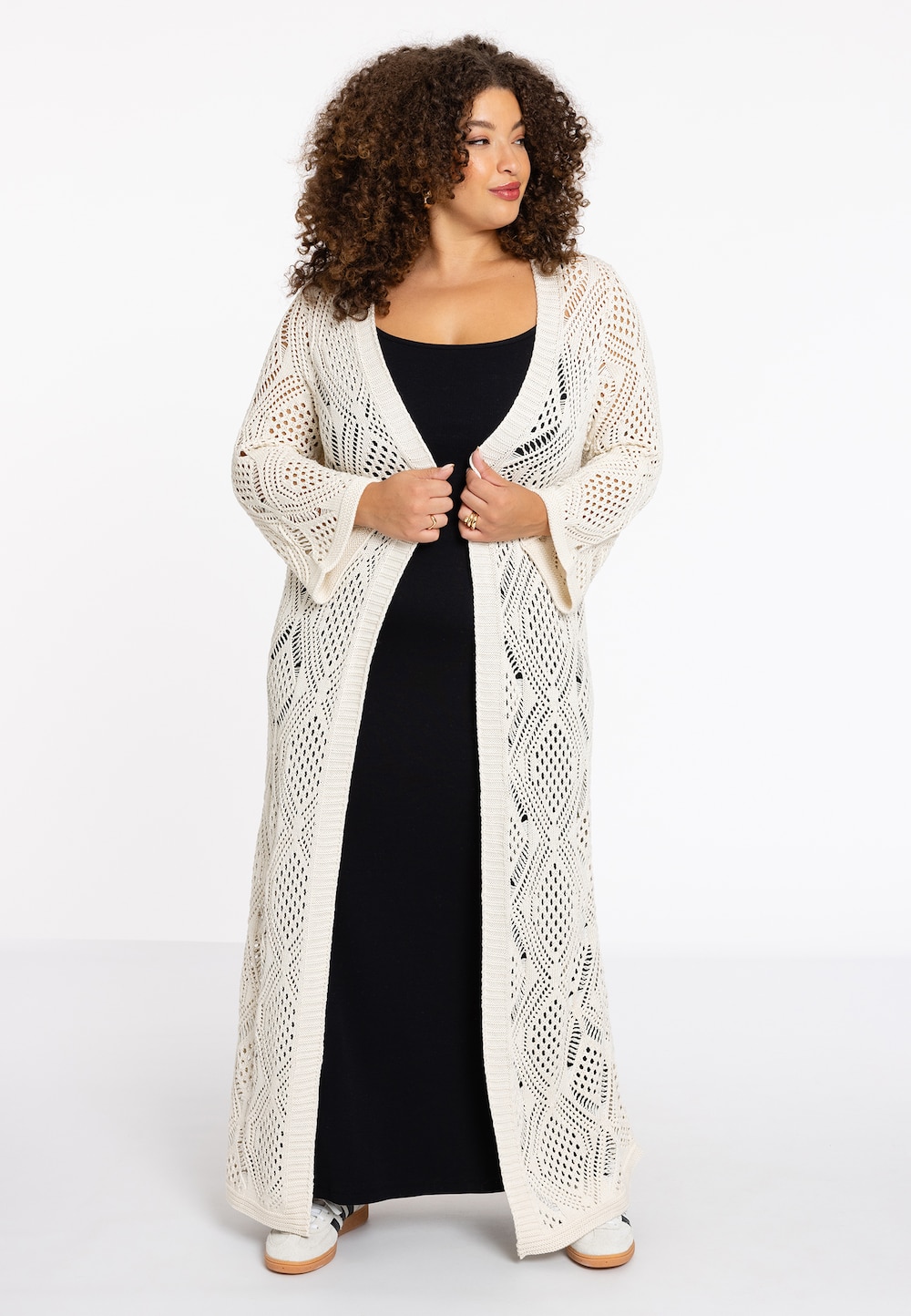 Große Größen Strickjacke mit Langarm, Damen, beige, Größe: 42/44, Sonstige/Baumwolle, Happy Size DE Women von YOEK