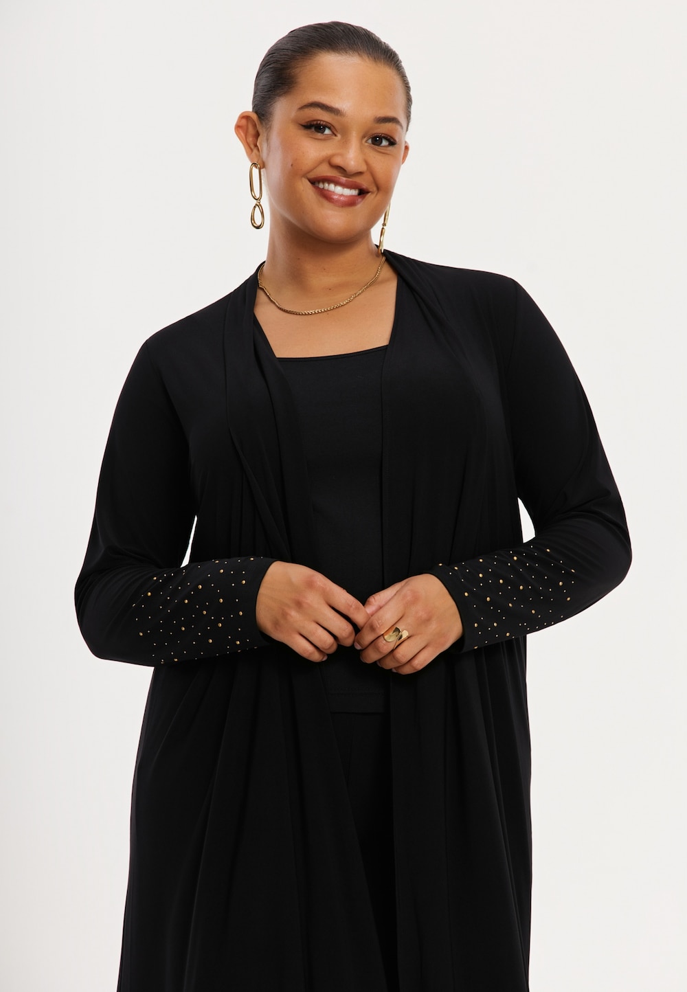 Große Größen Strickjacke mit Langarm, Damen, schwarz, Größe: 58/60, Polyester, Happy Size DE Women von YOEK