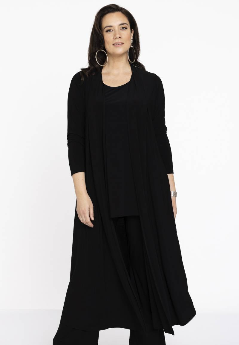 Große Größen Strickjacke mit drapierter Front, Damen, schwarz, Größe: 42/44, Polyester, Happy Size DE Women von YOEK