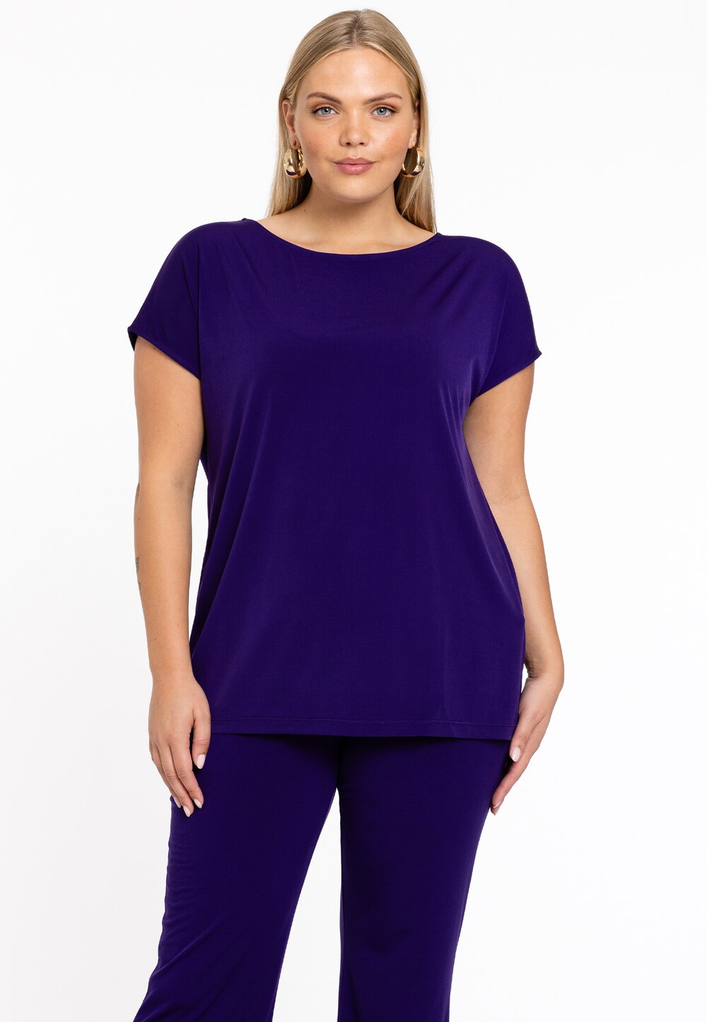 Große Größen T-shirt Rundhals Kurzarm, Damen, lila, Größe: 54/56, Polyester, Happy Size DE Women von YOEK
