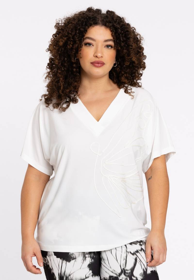 Große Größen T-shirt mit V-Ausschnitt, Damen, beige, Größe: 42/44, Polyester, Happy Size DE Women von YOEK