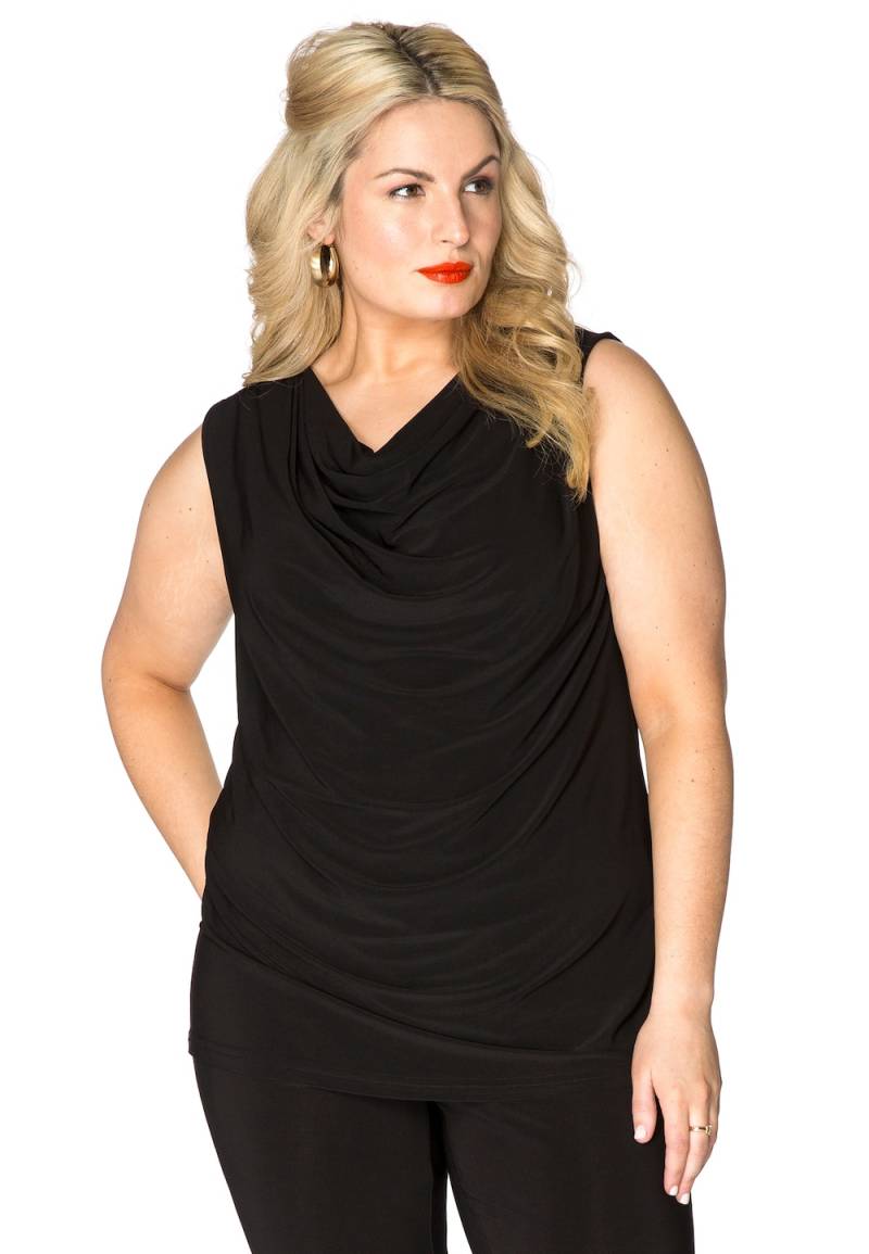 Große Größen Top Einfarbig Wasserfall, Damen, schwarz, Größe: 54/56, Polyester, Happy Size DE Women von YOEK