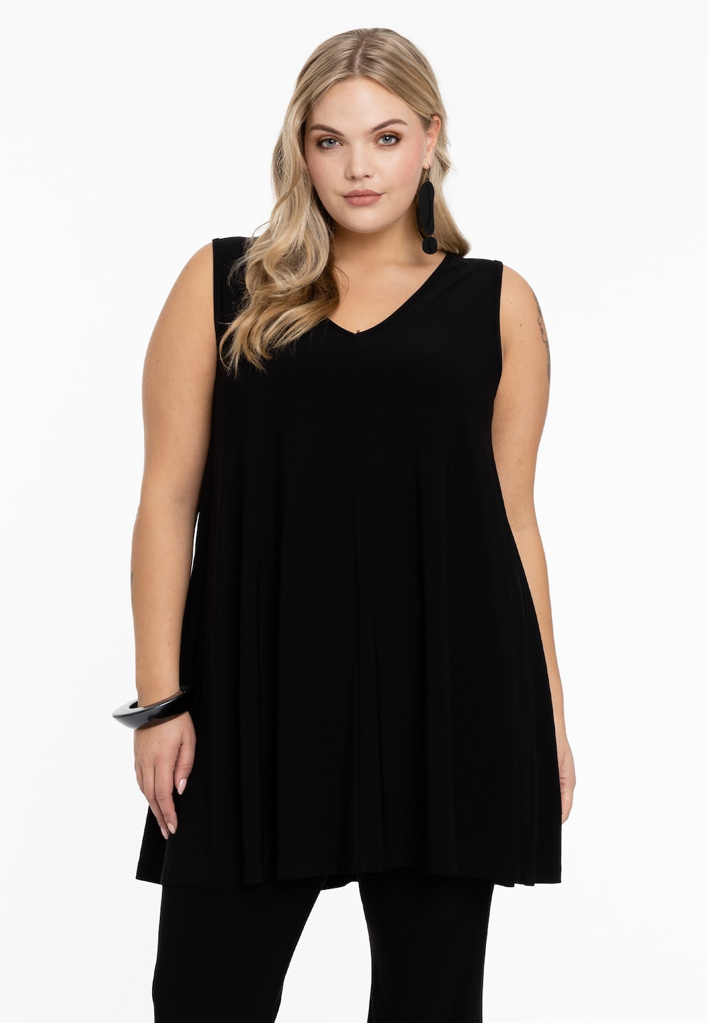 Große Größen Top mit V-Ausschnitt, Damen, schwarz, Größe: 54/56, Polyester, Happy Size DE Women von YOEK