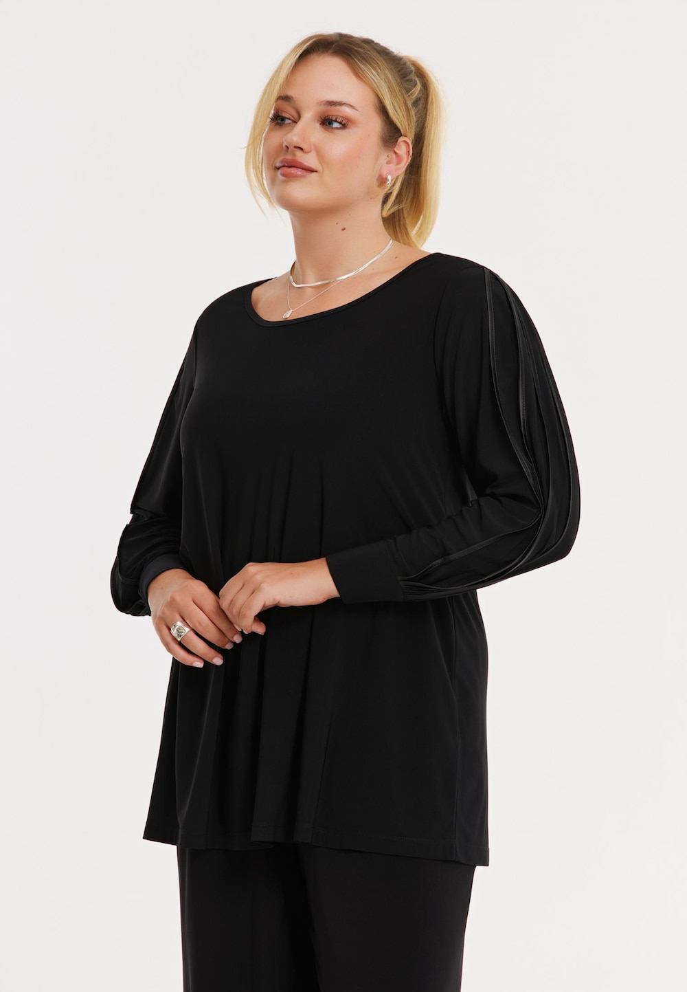 Große Größen Tunika mit Langarm, Damen, schwarz, Größe: 42/44, Polyester, Happy Size DE Women von YOEK