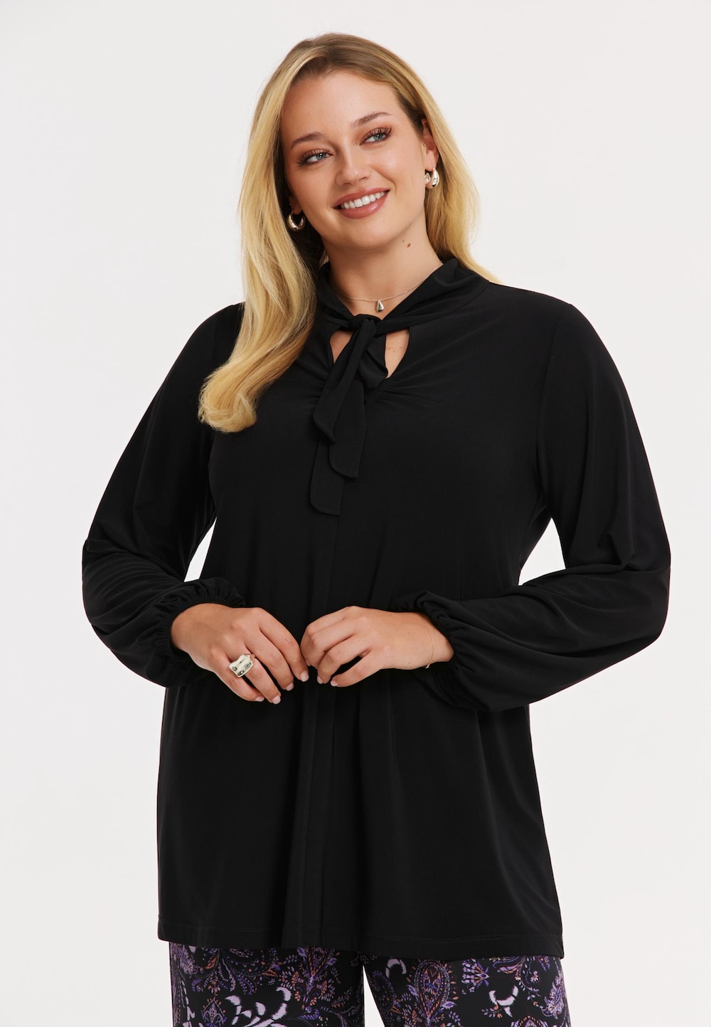 Große Größen Tunika mit Langarm, Damen, schwarz, Größe: 46/48, Polyester, Happy Size DE Women von YOEK
