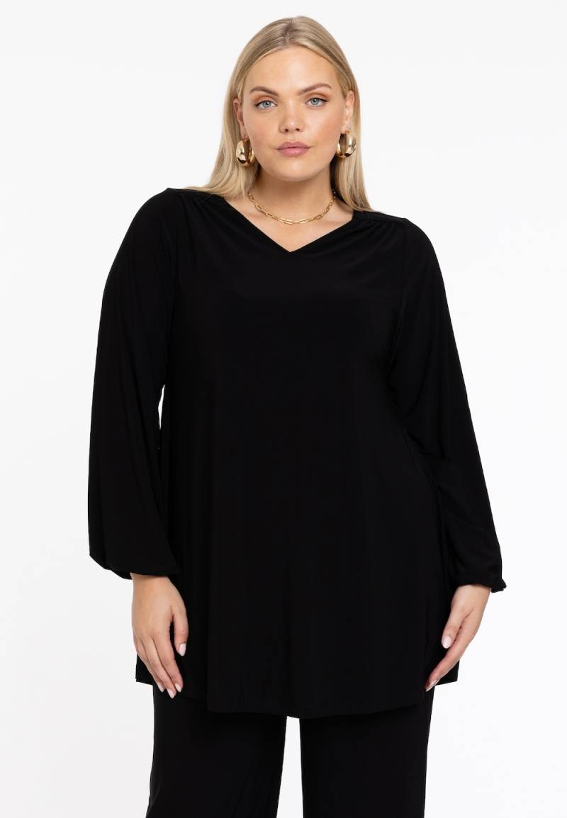 Große Größen Tunika mit V-Ausschnitt, Damen, schwarz, Größe: 54/56, Polyester, Happy Size DE Women von YOEK