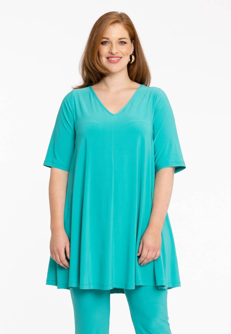 Große Größen Tunika mit V-Ausschnitt, Damen, türkis, Größe: 46/48, Polyester, Happy Size DE Women von YOEK