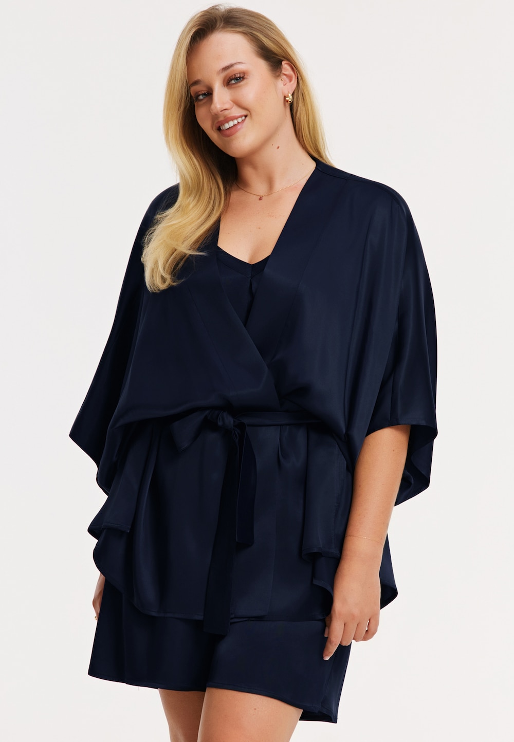 Große Größen mit Langarm Kimono, Damen, blau, Größe: 50/52, Viskose, Happy Size DE Women von YOEK