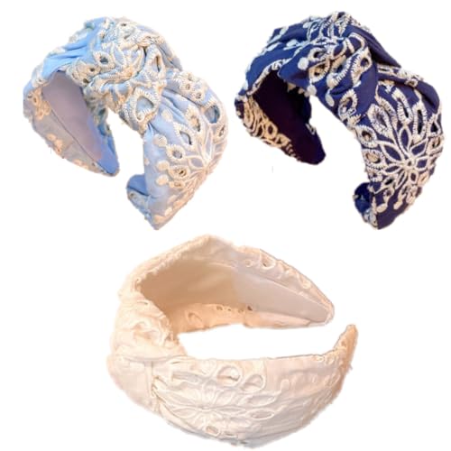 YOEMAYUNER Geknotetes Stirnband, florales Boho-Stirnband für Damen, stilvolles Stirnband für Damen, weißes Haarband, breites Stirnband, rutschfest, breit geknotet, 3 Stück (blau + hellblau + weiß, YOEMAYUNER Geknotetes Stirnband, florales Boho-Stirnband für Damen, stilvolles Stirnband für Damen, weißes Haarband, breites Stirnband, rutschfest, breit geknotet, 3 Stück (blau + hellblau + weiß, von YOEMAYUNER