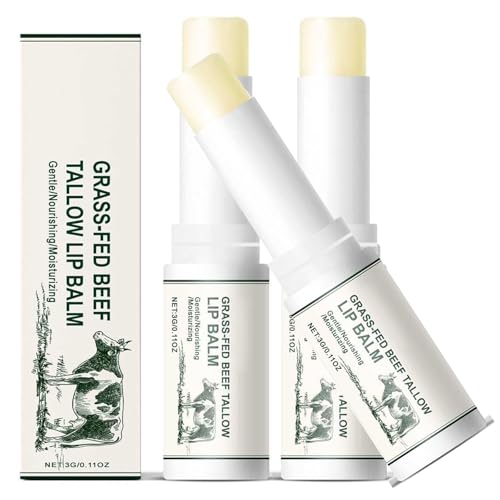Rindfleisch-Talg-Lippenbalsam, natürlicher Rindfleisch Talg, lang anhaltende feuchtigkeitsspendende Lippenstift für Frauen, Bio-Gras gefüttert Talgbalsam (3 pcs) von YOENBG