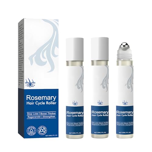 Rosmarin-Haarwuchs-Serum zum Aufrollen – 30 ml Kopfhautmassagegerät, Haarwuchsöl mit 3% Rosmarin für dickeres und kräftigeres Haar, gegen Haarausfall für Männer und Frauen (3) von YOENBG