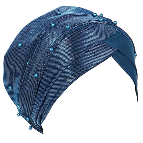 YOFASEN Damen Beanie Hut - Muslimische Hut Haar Abdeckung Hijabs Turban Bandanas Beanie Mütze Kopftuch für Haarausfall Chemo Lange Kurze Haare Schönheit Kopfbedeckungen, Blau von YOFASEN