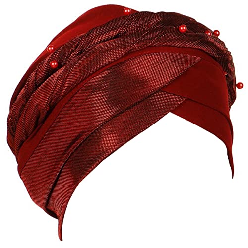 YOFASEN Damen Beanie Hut - Muslimische Hut Haar Abdeckung Hijabs Turban Bandanas Beanie Mütze Kopftuch für Haarausfall Chemo Lange Kurze Haare Schönheit Kopfbedeckungen, Rot von YOFASEN