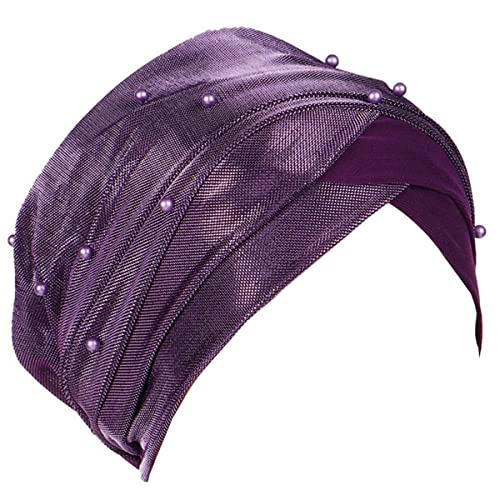 YOFASEN Damen Beanie Hut - Muslimische Hut Haar Abdeckung Hijabs Turban Bandanas Beanie Mütze Kopftuch für Haarausfall Chemo Lange Kurze Haare Schönheit Kopfbedeckungen, Violett von YOFASEN