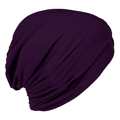 YOFASEN Damen Kopfbedeckung - Elastizität Einfarbig Turban Mütze Damen Weich Chemo Hut Schlaf Turban, Dunkellila,1 Stück von YOFASEN