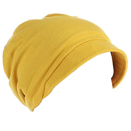 YOFASEN Damen Winter Warme Barett Mütze - Einfarbig Beanie Mütze Visor Baskenmütze Lässige Baumwolle Haarausfall Hut Haar Abdeckkappe Kopfbedeckungen für Haarausfall Chemo, Gelb von YOFASEN