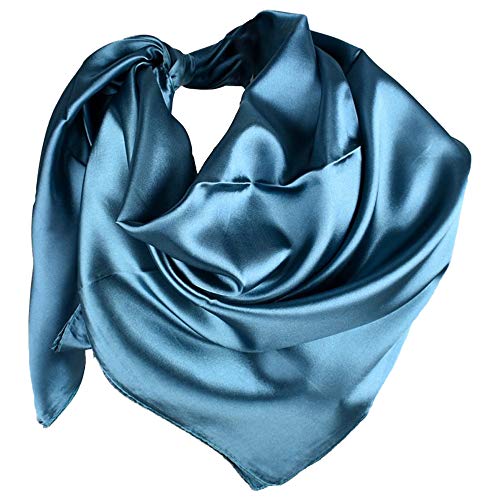 YOFASEN Hijab Kopftuch für Damen - 1 Stück Einfarbig Satin Muslimische Islamische Kopfbedeckung Frauen Gesichtsschleier Schal Turban 90x90 cm, Grau Blau von YOFASEN