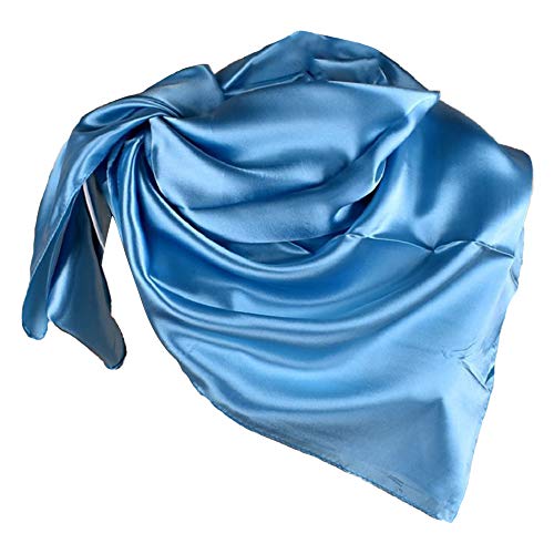 YOFASEN Hijab Kopftuch für Damen - 1 Stück Einfarbig Satin Muslimische Islamische Kopfbedeckung Frauen Gesichtsschleier Schal Turban 90x90 cm, Hellblau von YOFASEN