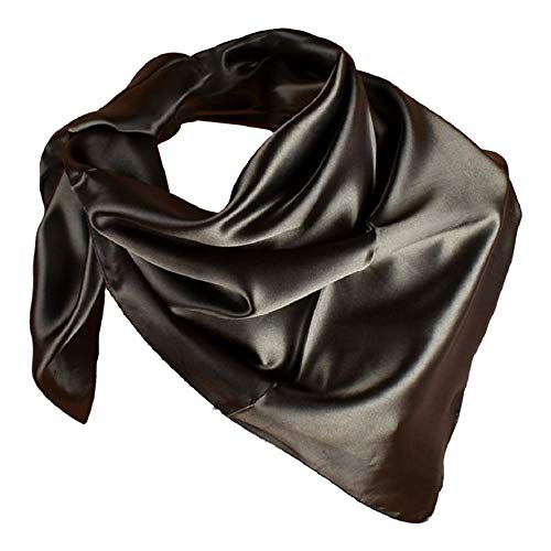 YOFASEN Hijab Kopftuch für Damen - 1 Stück Einfarbig Satin Muslimische Islamische Kopfbedeckung Frauen Gesichtsschleier Schal Turban 90x90 cm, Helles Schwarz von YOFASEN