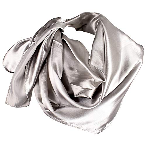 YOFASEN Hijab Kopftuch für Damen - 1 Stück Einfarbig Satin Muslimische Islamische Kopfbedeckung Frauen Gesichtsschleier Schal Turban 90x90 cm, Silber-Grau von YOFASEN