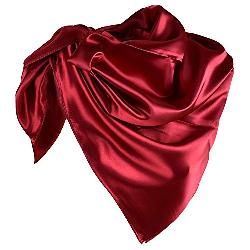 YOFASEN Hijab Kopftuch für Damen - 1 Stück Einfarbig Satin Muslimische Islamische Kopfbedeckung Frauen Gesichtsschleier Schal Turban 90x90 cm, Tiefrot von YOFASEN