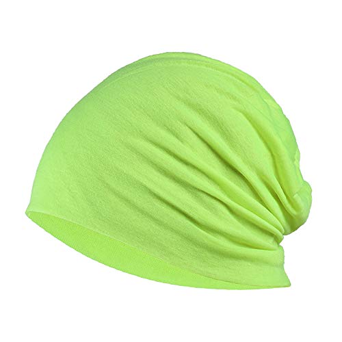 YOFASEN Slouchy Beanie Mütze - Chemo Cancer Kopfbedeckung aus Baumwolle Schlafmütze Turban Kopfbedeckung Strecken Muslimisches Kopftuch für Frauen Männer, Fluoreszierendes Gelb, One size von YOFASEN