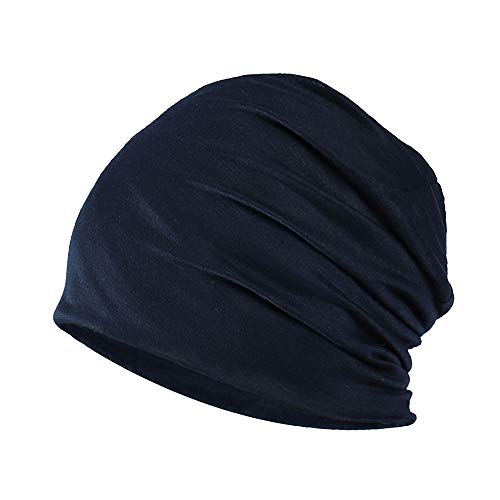 YOFASEN Slouchy Beanie Mütze - Chemo Cancer Kopfbedeckung aus Baumwolle Schlafmütze Turban Kopfbedeckung Strecken Muslimisches Kopftuch für Frauen Männer, Navy blau, One size von YOFASEN