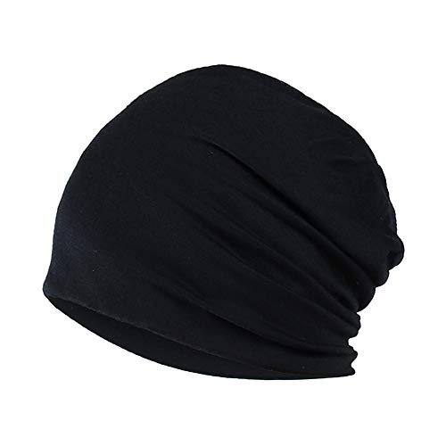 YOFASEN Slouchy Beanie Mütze - Chemo Cancer Kopfbedeckung aus Baumwolle Schlafmütze Turban Kopfbedeckung Strecken Muslimisches Kopftuch für Frauen Männer, Schwarz, One Size von YOFASEN