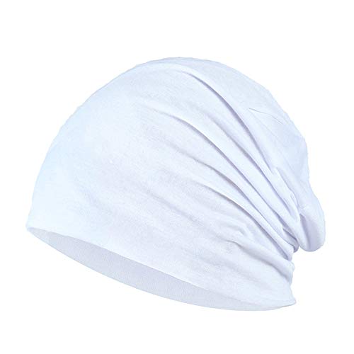 YOFASEN Slouchy Beanie Mütze - Chemo Cancer Kopfbedeckung aus Baumwolle Schlafmütze Turban Kopfbedeckung Strecken Muslimisches Kopftuch für Frauen Männer, Weiß, One size von YOFASEN