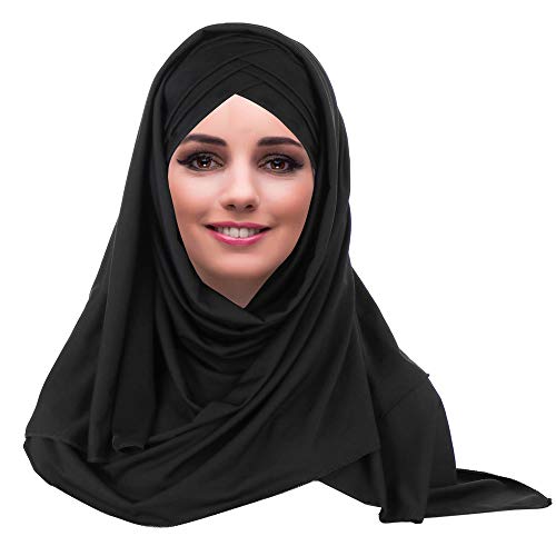 YOFASEN Slouchy Muslimischer Hut - Frauen Islamische Schals Schönes Hijab Beanie Mützen Schal Kopftuch, Schwarz, One Size von YOFASEN