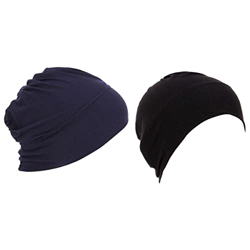 YOFASEN Turban Muslim Hijab Women Bamboo Cap，Indischer Hut Aus Stretchstoff, Für Chemotherapie Und Haarausfall，Schwarz *1+ Marineblau *1 von YOFASEN