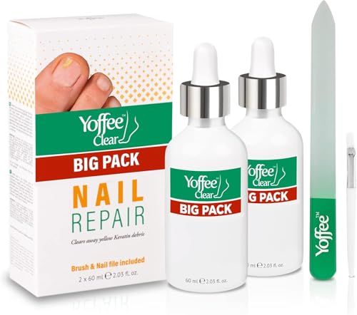 Yoffee Clear XL Kit - Nail Care - Nagelpflege Behandlung - 2 x 60 ml - Mit Vitamin E - Bio-Argan und Teebaumöl - Antiseptikum - Für Finger und Pediküre - Klinisch erprobt - Made in Spain von YOFFEE