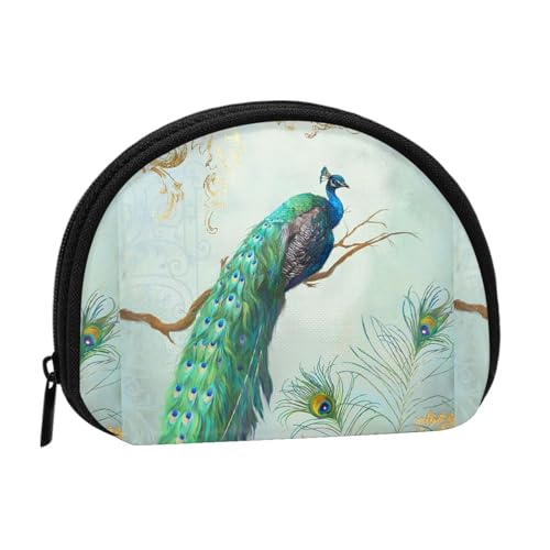 Aquablauer, eleganter Pfau mit Federn, Baumzweig, kleine Aufbewahrungstasche für Make-up-Damenbinden, Kosmetik-Geldbörse für Damen von YOFIEN