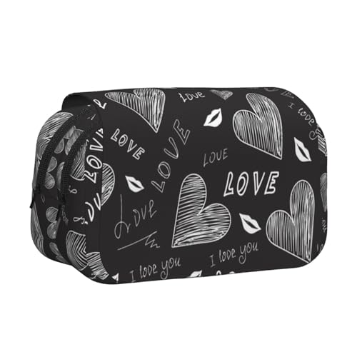 Bleistiftbeutel mit handgeschriebenen Herzen und Worten, Liebe, tragbar, doppellagig, Schreibwaren-Organizer von YOFIEN