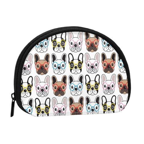 Französische Bulldogge mit Brille, kleine Aufbewahrungstasche für Make-up-Damenbinden, Kosmetik-Geldbörse für Damen von YOFIEN