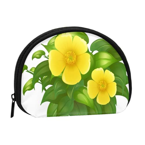 Gelbe Blumen im grünen Busch, kleine Aufbewahrungstasche für Make-up-Damenbinden, Kosmetik-Geldbörse für Damen von YOFIEN