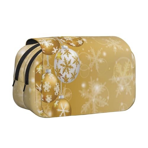 Goldene Weihnachtskugel, Schneeflocke, Weihnachts-Bleistifttasche, tragbar, doppellagig, Schreibwaren-Organizer von YOFIEN