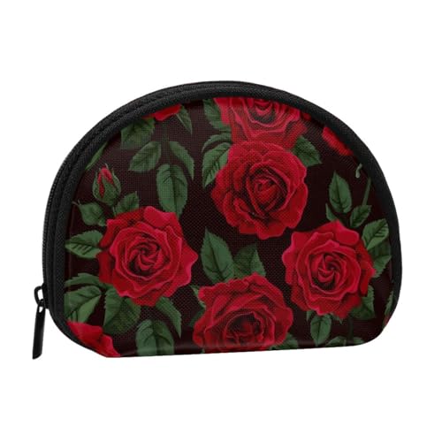 Kleine Aufbewahrungstasche für Make-up-Damenbinden mit rotem Rosendruck, Kosmetik-Geldbörse für Damen von YOFIEN